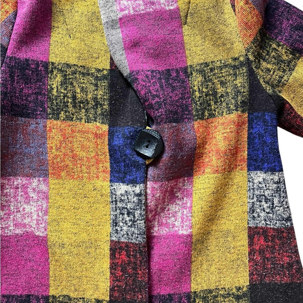 Damee Jacket Womens Small Swing Coat Artsy Fun Big Button 3/4 Sleeves Patchwork✅ - Picture 4 of 4